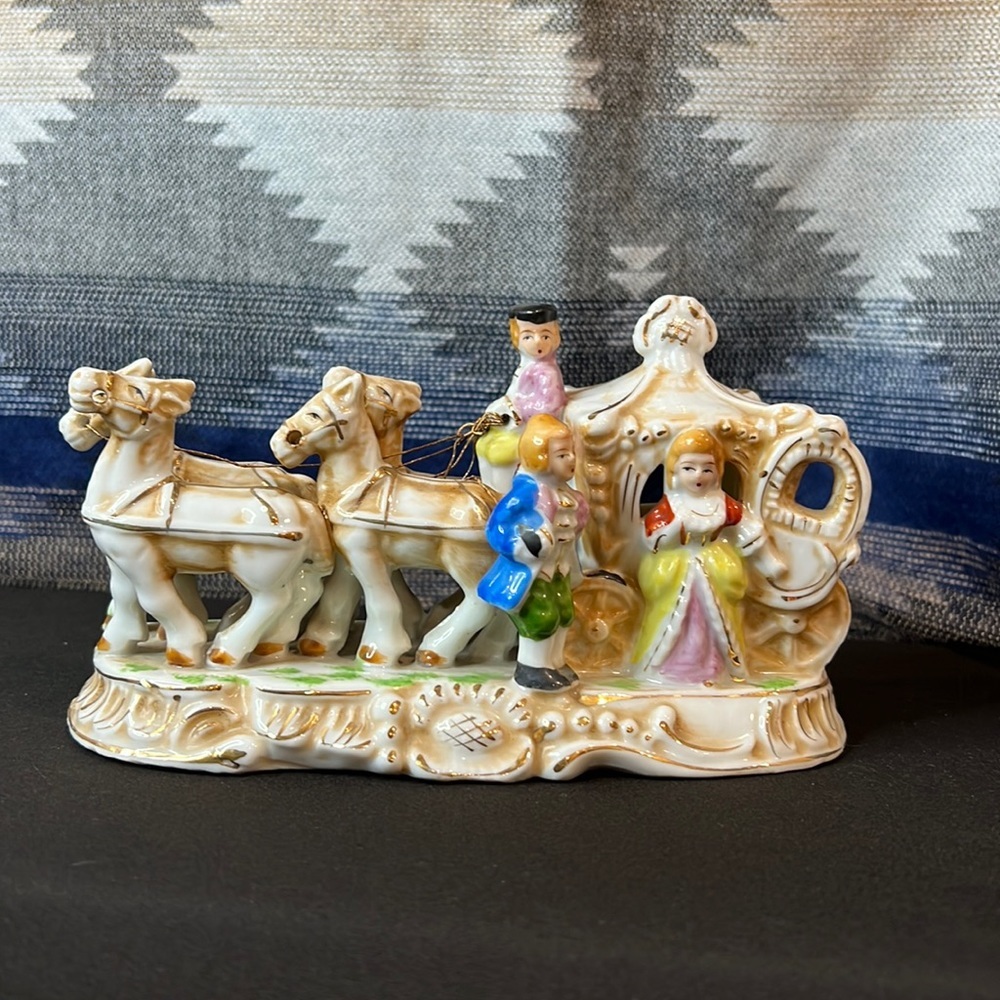Vintage French Hand Painted Horse Stage Coach